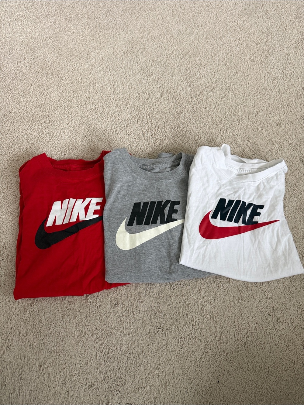 Nike Kids Short-Sleeve Logo Tee Trio — Red, Gray, White